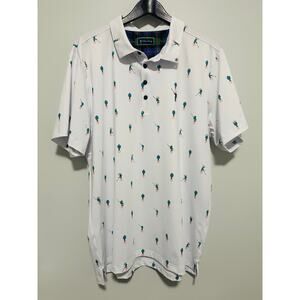 William Murray Golf XL Cactus Print Performance Polo White Novelty Golf Shirt